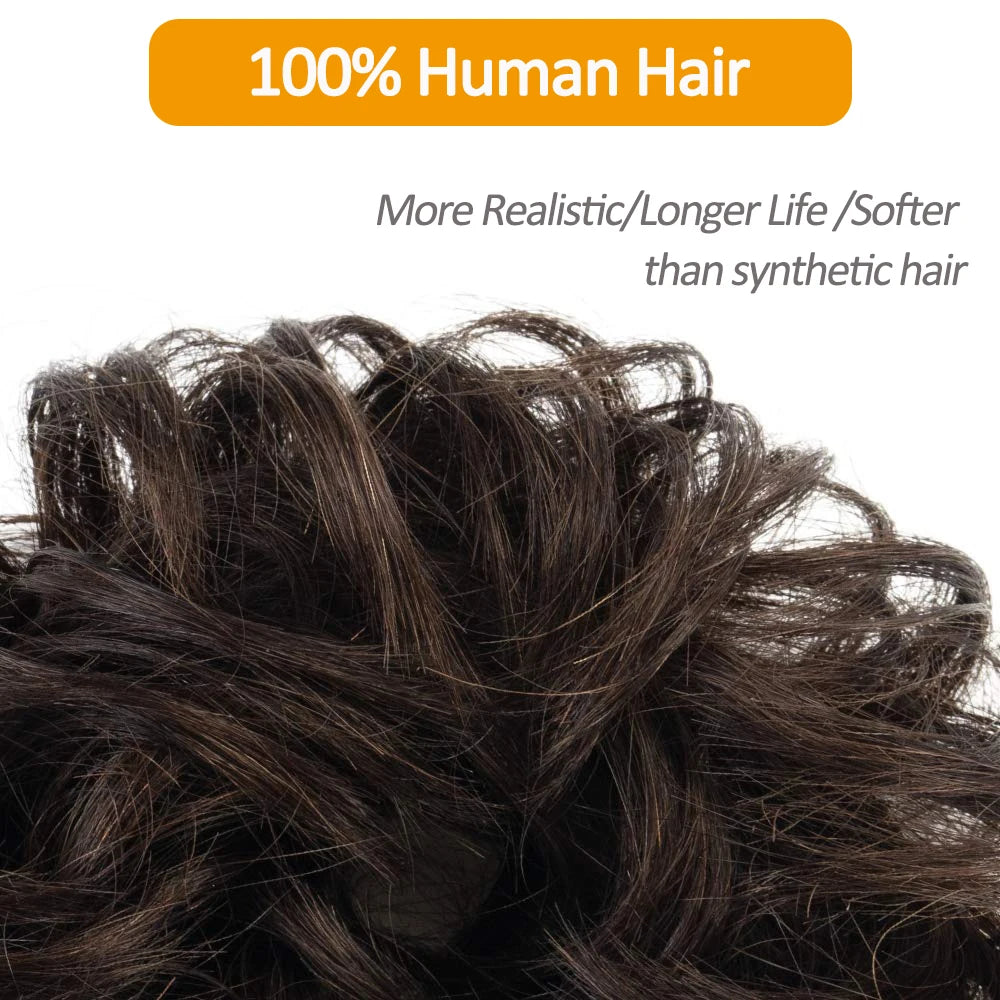 Natural black wavy human hair bun ponytail extension by HSF Marketplace for a tousled updo chignon