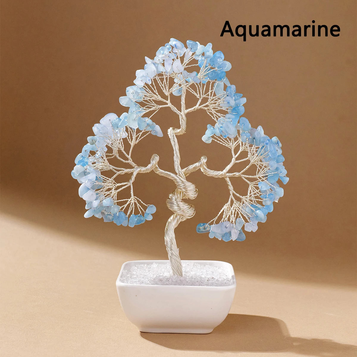 1pc Natural Crystal Tree with Chakra Stones: Money Tree on White Ceramic Bowl, Copper Wire Design for Feng Shui & Yoga Home Deco