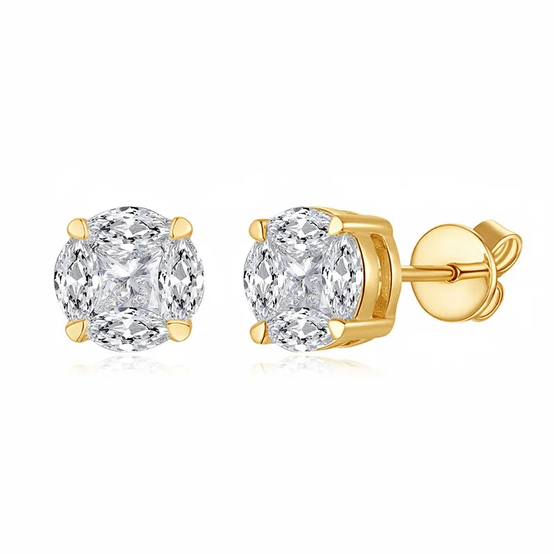 Moissanite stud earrings in rhodium-plated S925 silver, 8mm round design for women