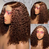 13x4 Brown Curly Hair Short Wigs Deep Wave 200Density Chocolate HD Lace Bob Wig Pre Plucked Human Hair 100%  For Women