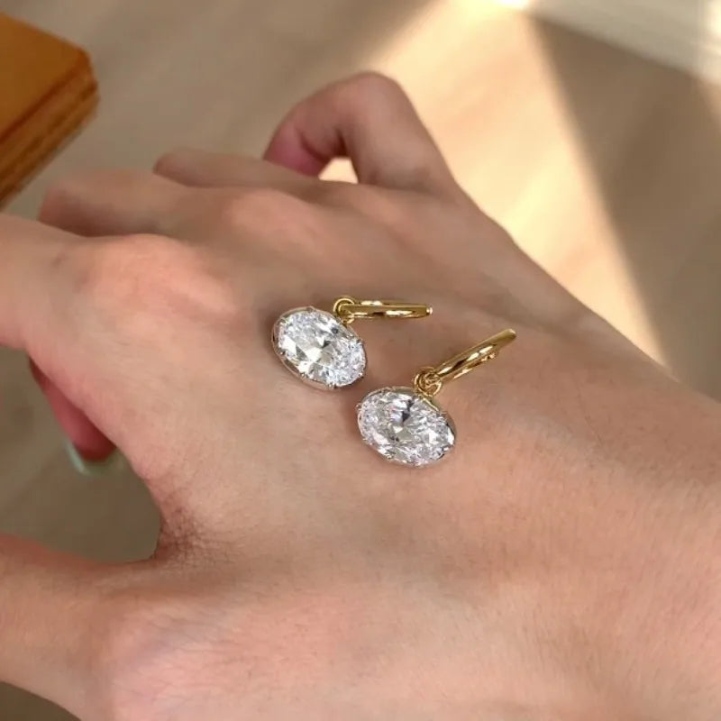 Elegant oval diamond pendant drop earrings for women, simple daily jewelry design