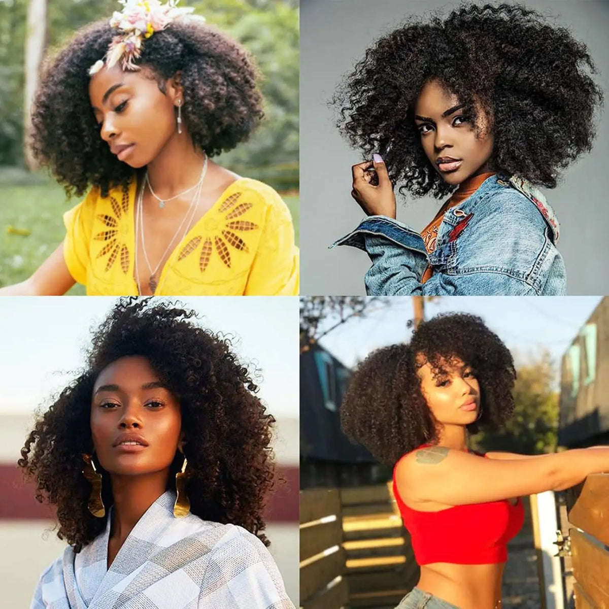 4C kinky curly clip-in human hair extensions for women, full-head afro curly texture in dark shade