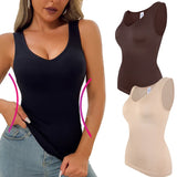 Women’s sleeveless V-neck shapewear tank top with wide straps and tummy control compression, S-3XL