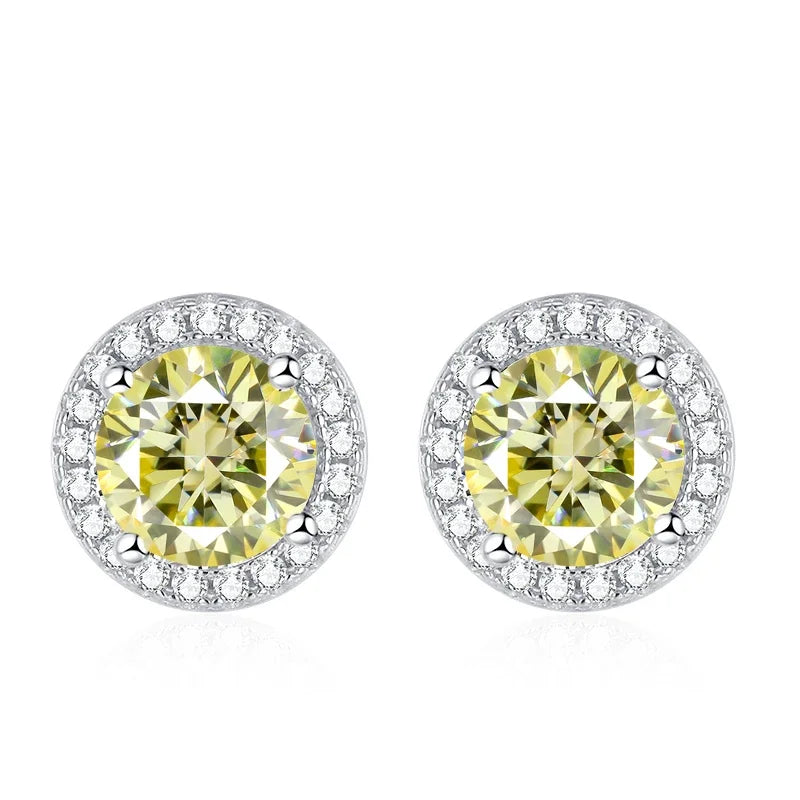 Tezzc green, blue, pink, red, and black moissanite stud earrings in 925 sterling silver for women
