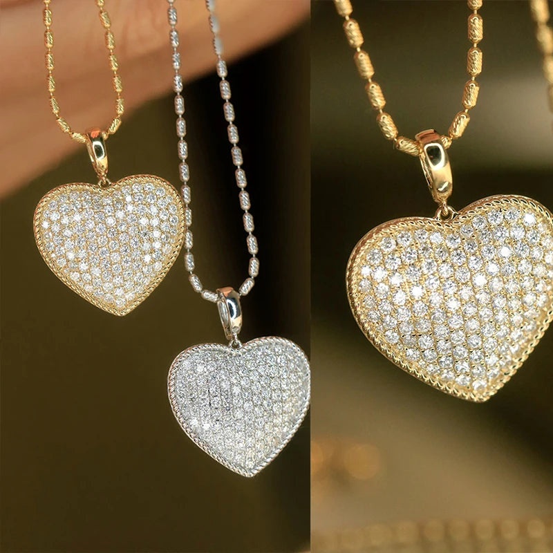 Huitan sparkling heart pendant necklace with cubic zirconia, elegant jewelry for women, perfect for weddings and special occasions.