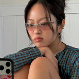 Women’s Harajuku half-frame cat eye sunglasses with gradient lenses and metal frames, Korean style