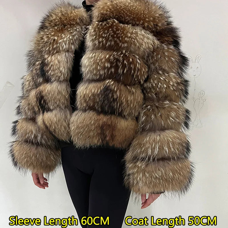 Women's luxury thick real raccoon fur coat in plus sizes by HSF Marketplace
