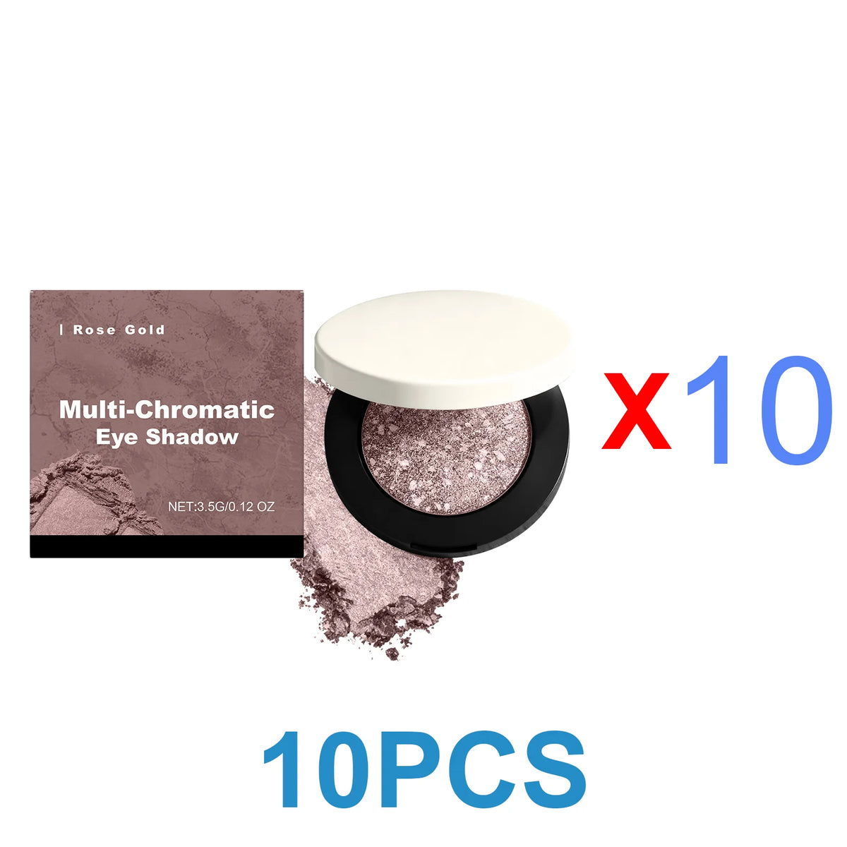 Rose gold shimmer shine eyeshadow palette with colorful lustrous shades in a portable compact for travel, office, or parties