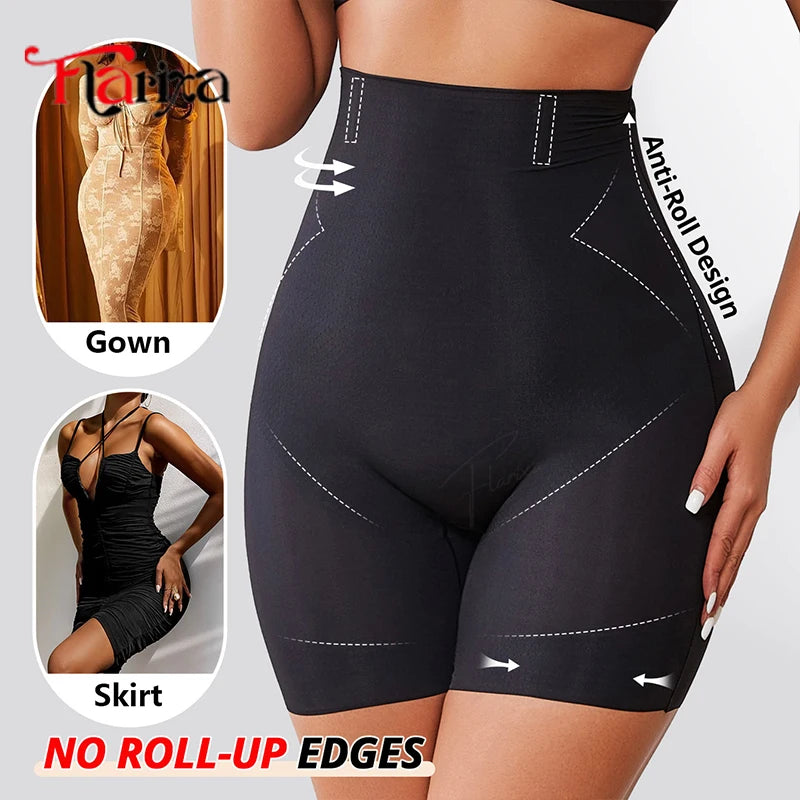 Flarixa ultra-thin ice silk high-waist shapewear panties and safety shorts for women, black body shapewear