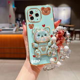 Pearl strap Love Bear phone holder case for iPhone, HSF Marketplace phone case