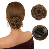 Black embellished human hair claw ponytail extension bun wig for women updo styling