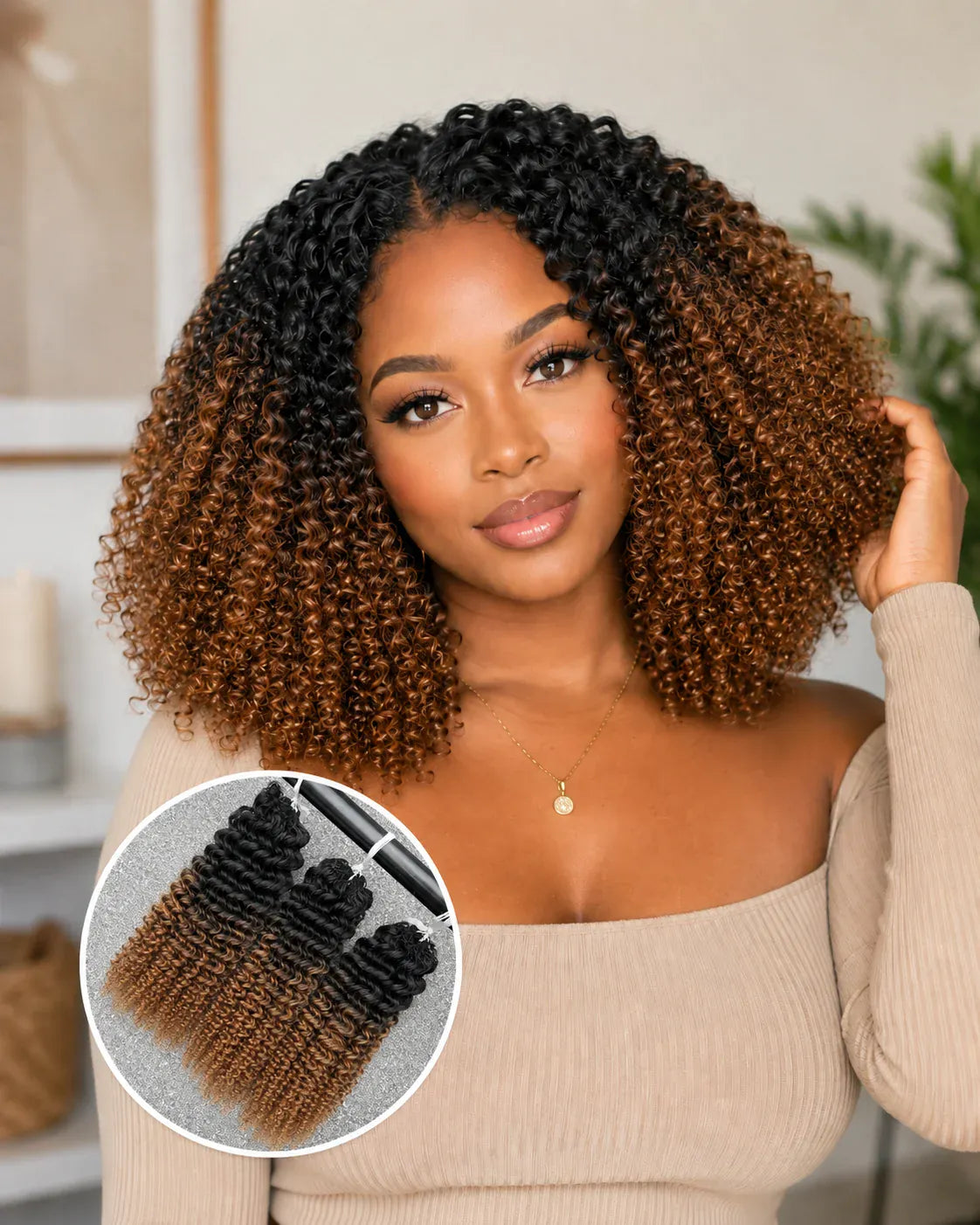 15A T1B/30 TB30 Highlight Kinky Curly Feather Crochet Human Hair Miracle Knots Knotless Pre Separated Pre Looped Small Spirals Deep Curly Human Hair Extensions Invisible Boho Braiding Light Brown Crochet Hair For Women