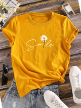 Women's casual short sleeve T-shirt with flower and letter print by HSF Marketplace