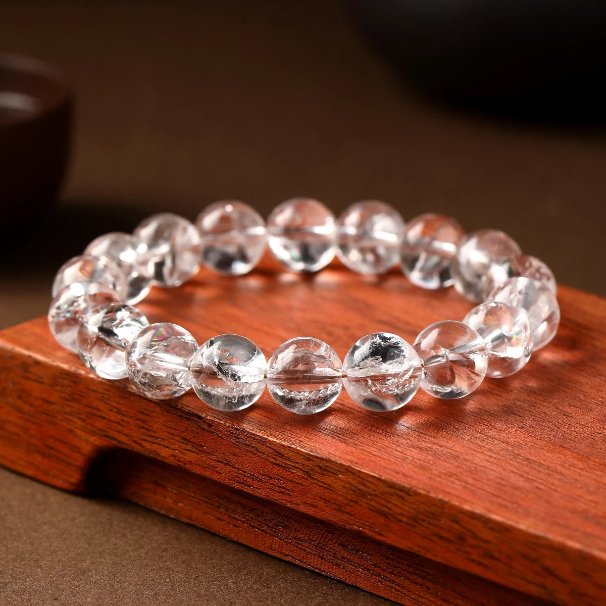 Natural White Azez Quartz Crystal Beaded Bracelet Unisex Elastic Stretch Band Mindfulness Clarity Stone Bracelets Jewelry Gifts