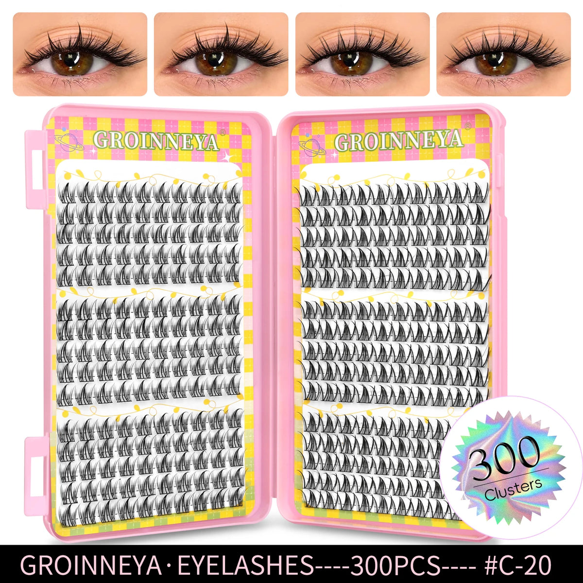 HSF Marketplace natural eyelash clusters, 320-piece volume mixed tray false eyelashes