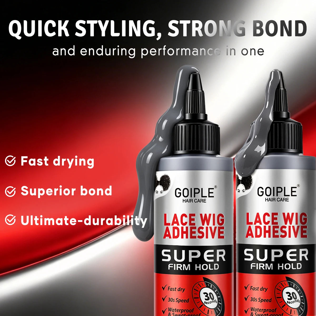 GOIPLE Lace Wig Adhesive, 30s Quick-Drying Super Firm Hold Glue, Twin Bottle Set with Two 120 ml Bottles for Lace Wigs, Closures and Toupees