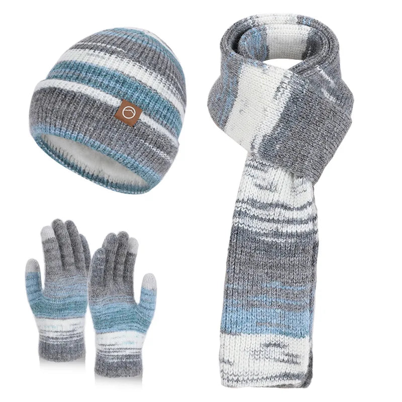 Women's gradient color knitted hat, scarf, and gloves winter set by HSF Marketplace