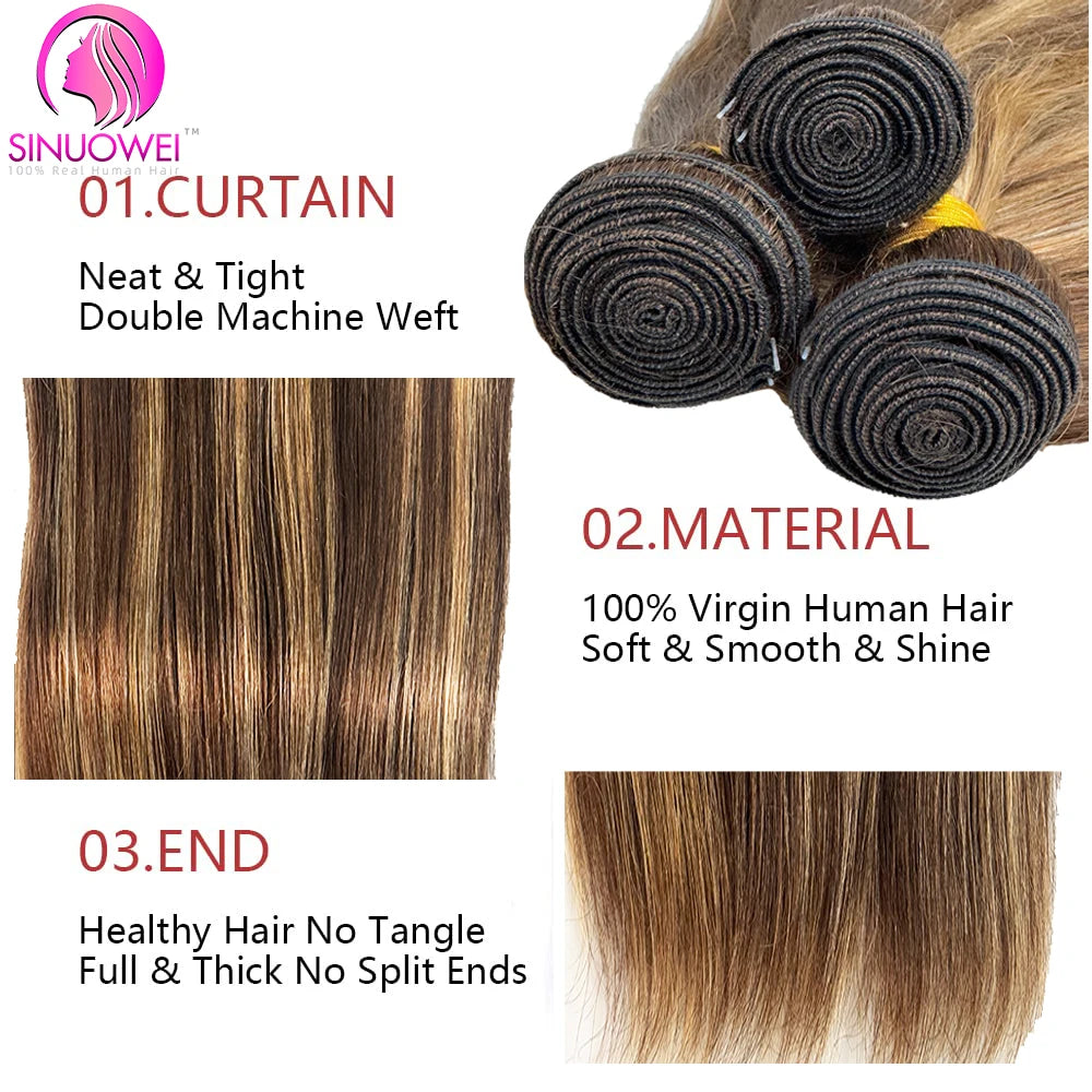 Brazilian P4/27 Highlight Bundles With Closure 4x4 Transparent Lace Closure With Straight Bundles 3/4 Human Hair