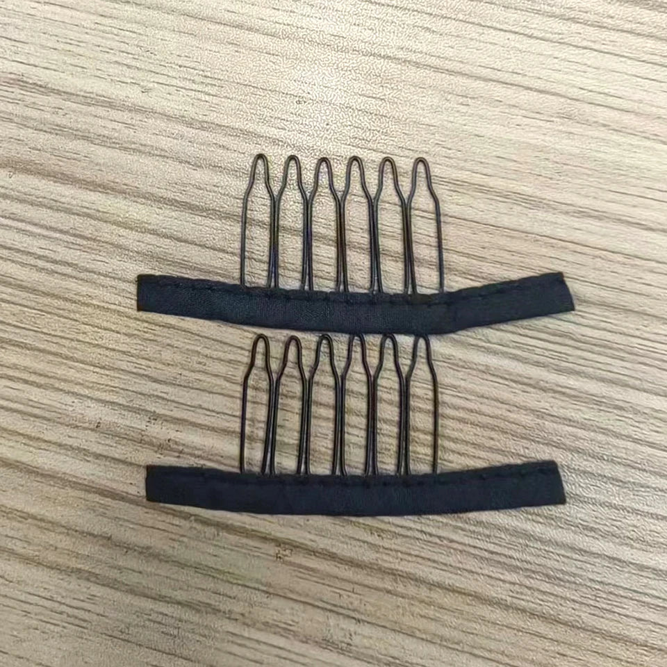50pieces Black Steel Polyester Durable Wig Combs with Polyester cloth For Hair Pieces Wig Accessories Tools
