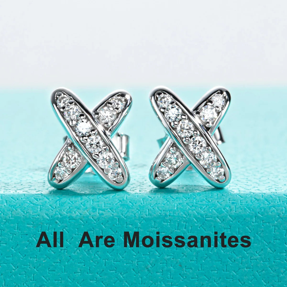 AnuJewel moissanite classic cross stud earrings in 925 sterling silver, D color VVS1 stones