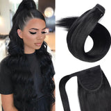 Straight human hair wrap-around ponytail extension with clip for women, by HSF Marketplace