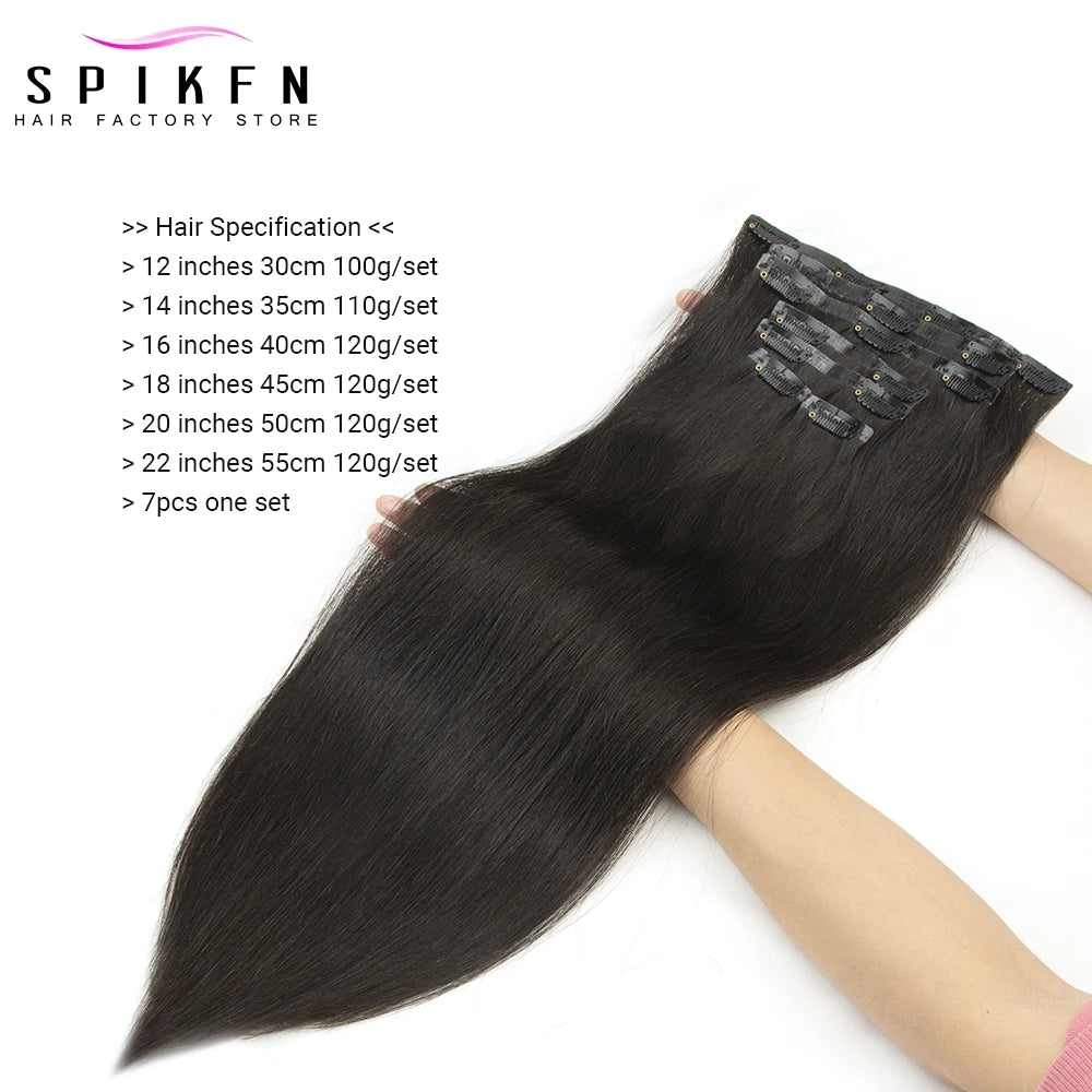Chocolate brown straight invisible PU clip-in human hair extensions, 7-piece Remy set by HSF Marketplace