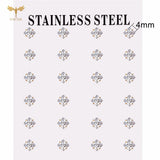12 pairs white crystal stud earrings, round and square zircon designs with golden stainless steel settings