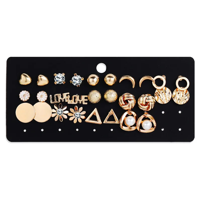 Vintage gold stud earrings set for women by HSF Marketplace, featuring trendy classic designs