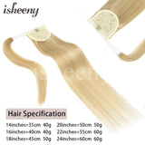 Isheeny straight human hair ponytail extension, natural Brazilian Remy wrap clip-in, 14–24 inches, 40–60g