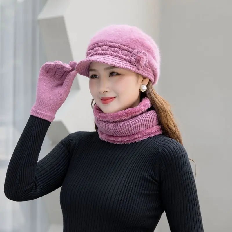 Warm knitted women's winter hat, scarf and gloves set by HSF Marketplace in a cozy matching design