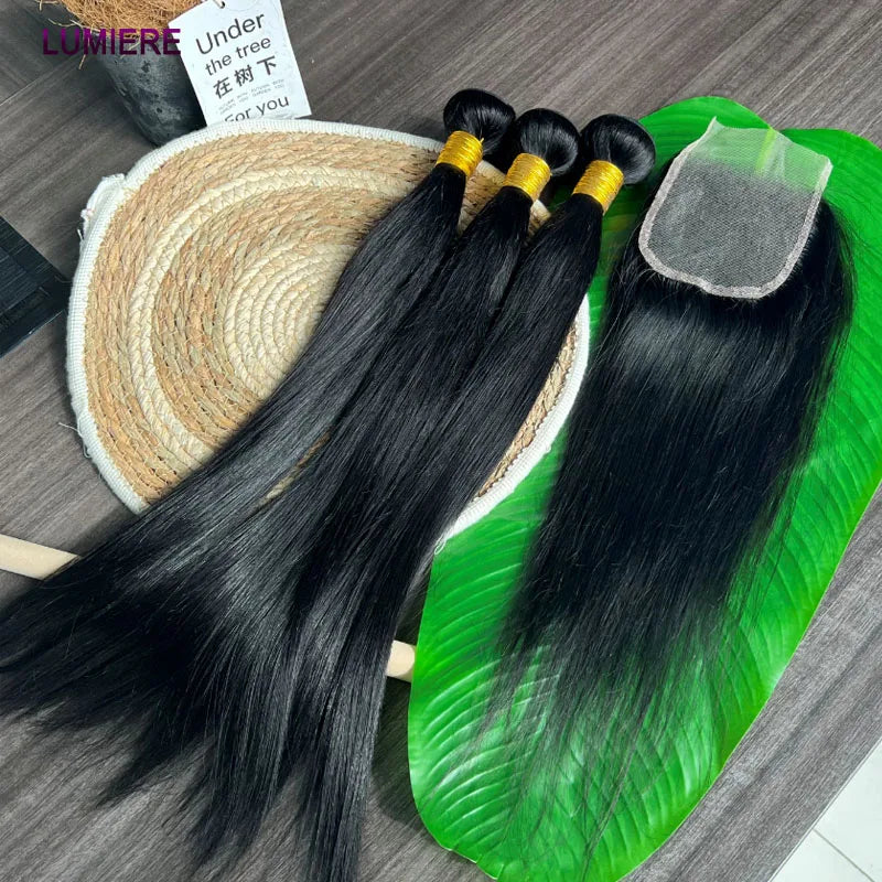 Virgin Bone Straight Human Hair Bundle With Closure Frontal HD Transparent Jerry Curly Hair Bundle Deal Hair Extension Wholeasle