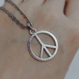Hippie peace sign necklace in stainless steel for women by HSF Marketplace