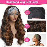 4/27 highlight body wave headband wig, 200% density Brazilian human hair wig for Black women