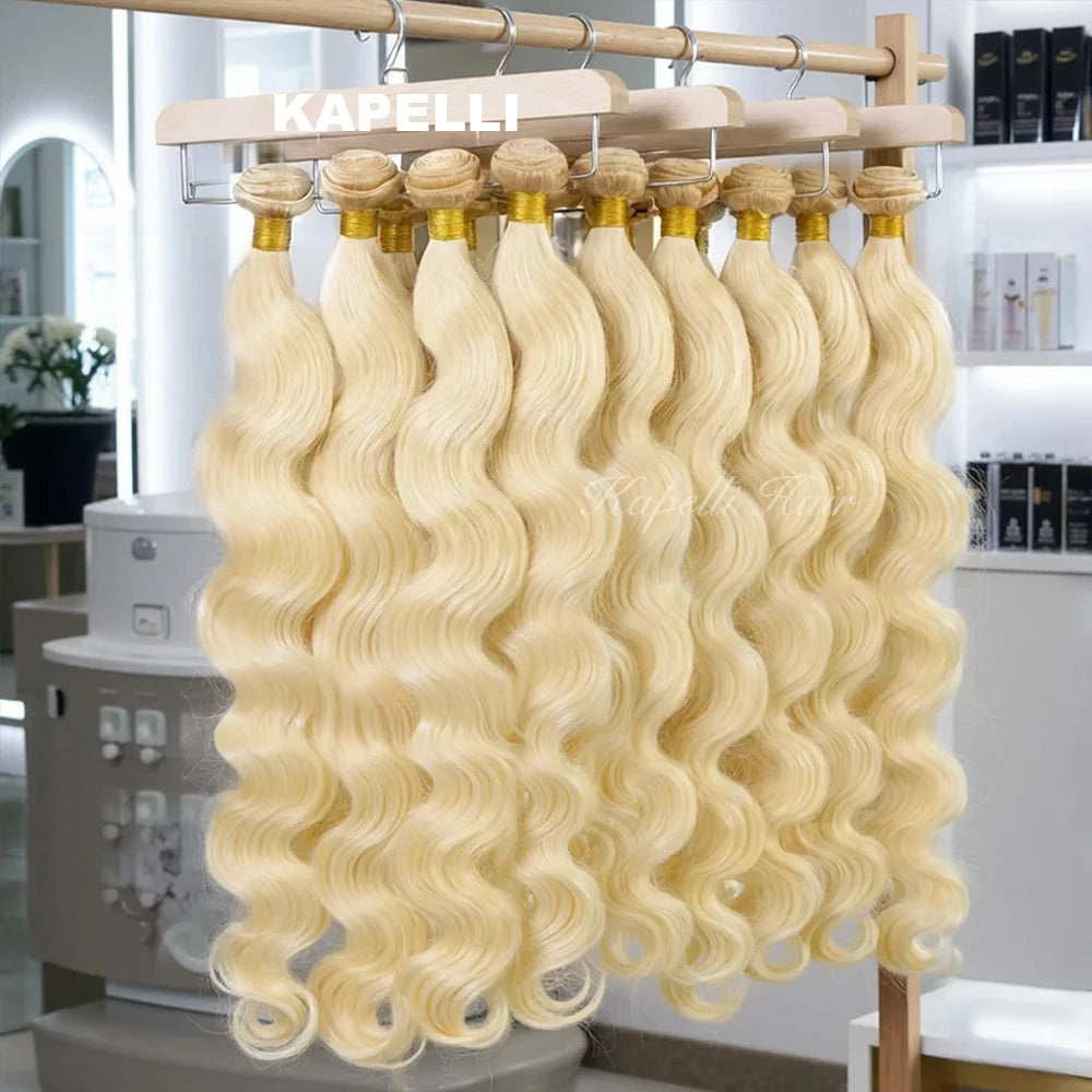 15A Human Hair Bundles with Closure 4x4 HD Lace 613 Blonde Body Wave Bundles Human Hair Weaving Remy 100% Human Hair Extensions