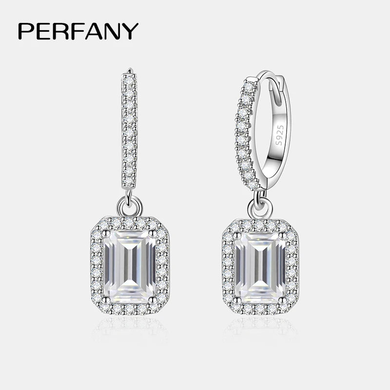 Radiant emerald cut moissanite earrings in S925 silver by HSF Marketplace