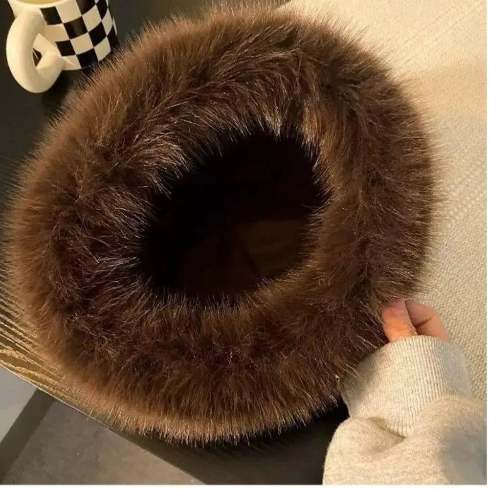 Women's leopard print faux fur fisherman hat, thick windproof winter headgear for warmth