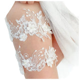 2pcs bridal garter thigh belts with pearl flower embroidery, elastic leg loops for weddings and parties