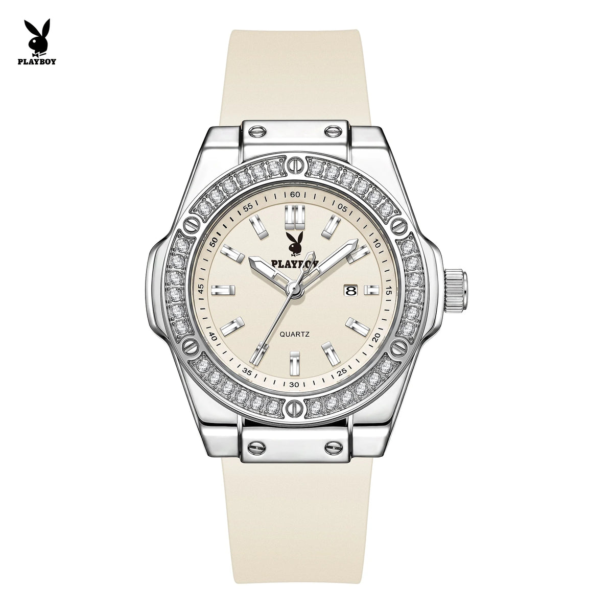 PLAYBOY Woman Elegant Date Quartz Wristwatch Waterproof Luminous Diamond Bezel Watches for Woman Luxury Original Brand Reloj