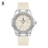 PLAYBOY Woman Elegant Date Quartz Wristwatch Waterproof Luminous Diamond Bezel Watches for Woman Luxury Original Brand Reloj