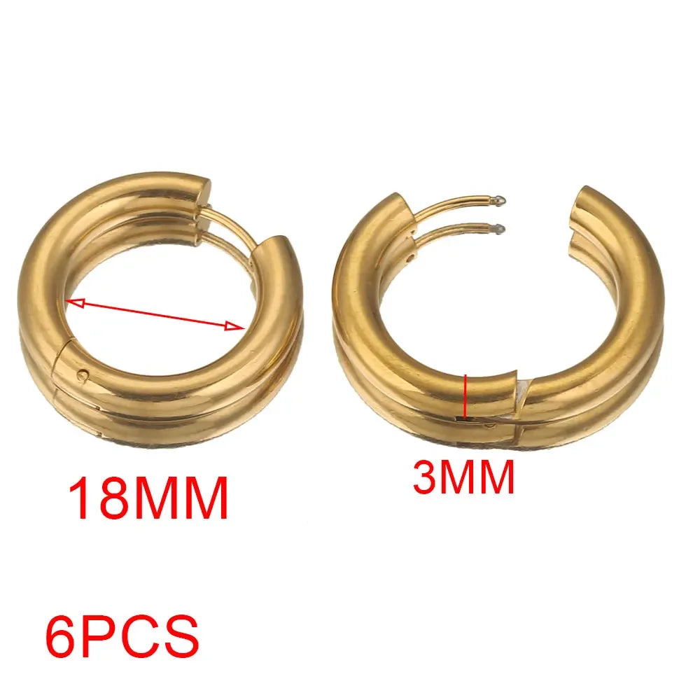 Gold plated large round hoop earrings for women, 6-piece set displayed together