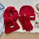 Women's soft cashmere knitted wool hat, scarf and gloves winter set in a coordinated design