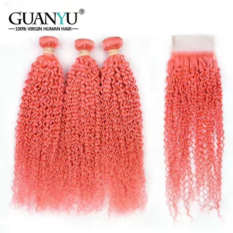 Kinky curly human hair bundles with closure for sew-in wefts by HSF Marketplace