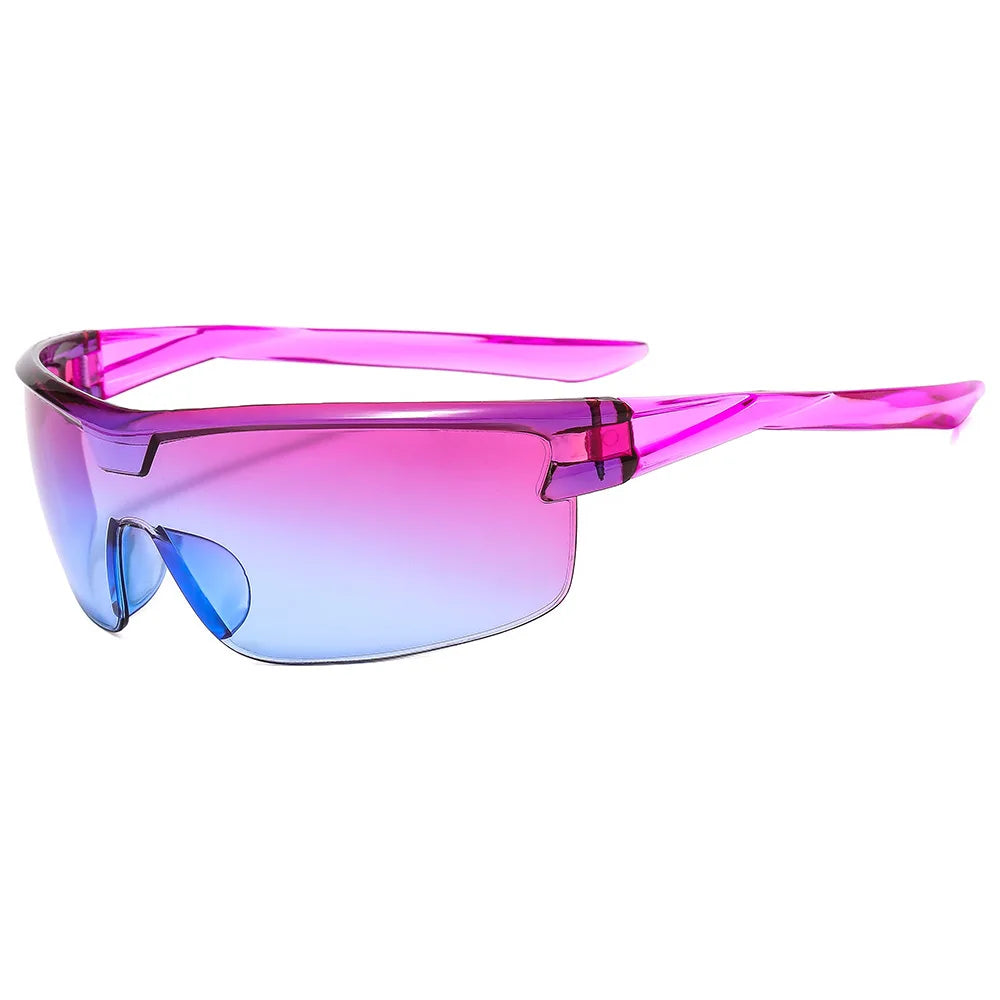 Y2K rimless sunglasses for women with snake pattern, metal rays frame, gradient lenses, wrap-around punk style eyewear.