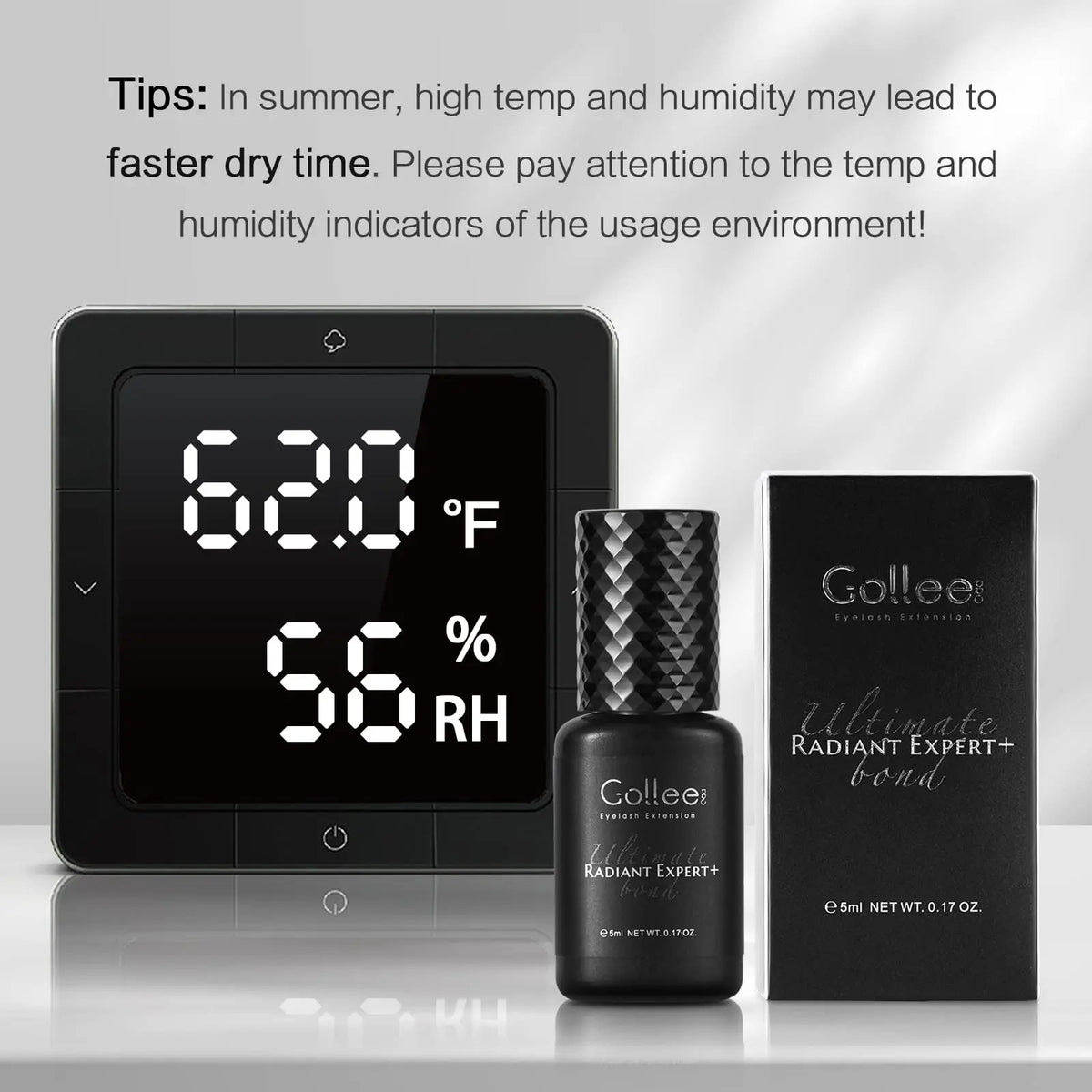 HSF Marketplace Gollee 0.5s eyelash extension glue bottle with applicator for professional, fast-drying, waterproof eyelash adhesive.