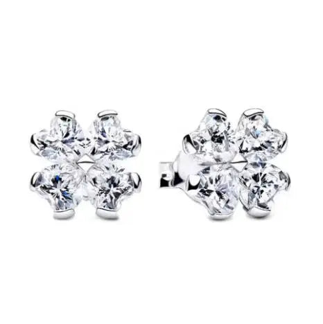 925 sterling silver herbarium cluster heart halo stud earrings for women, sparkling party and wedding jewelry