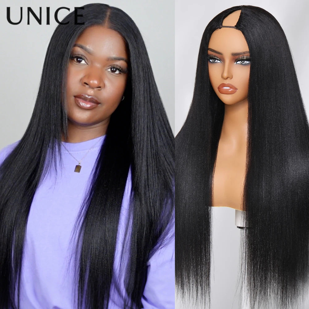 UNice Yaki Straight V Part Wig With Drawstring 100% Human Hair V Shaped Wig