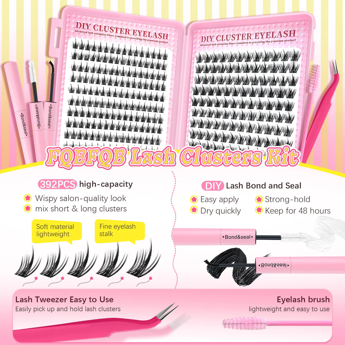 672PCS Mixed DIY Cluster Lash Kit Manga Wispy Individual Lashes Clusters With Bond Seal Tweezers Natural Soft Segmented False