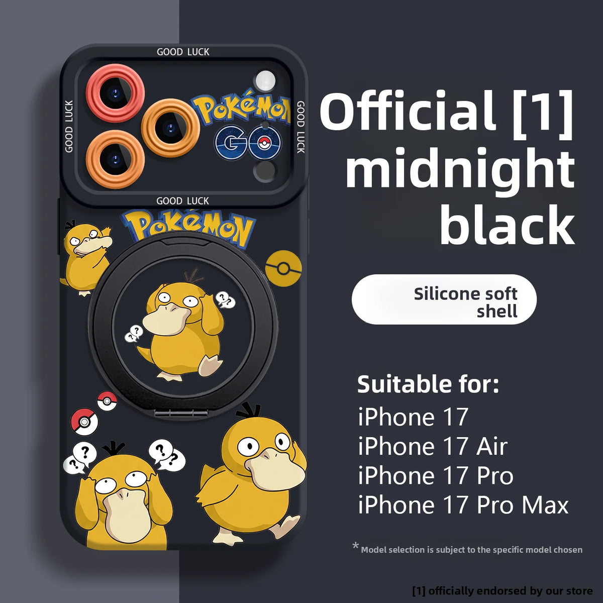 Psyduck silicone iPhone case for 12 to 17 Pro Max, featuring a durable protective design
