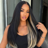 Layered straight human hair wig with blonde underlayer by HSF Marketplace
