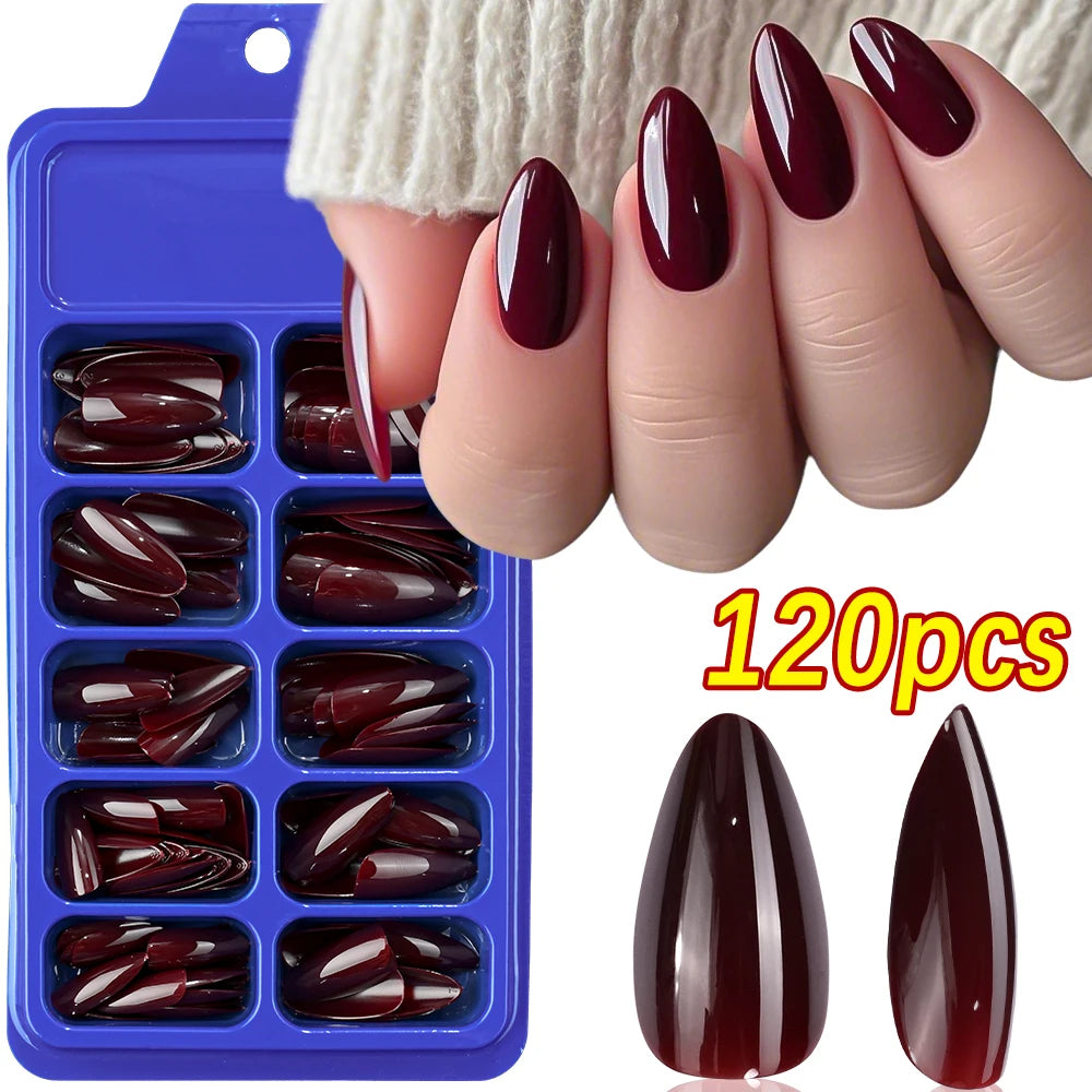 120-piece short square coffin French false nails in glossy pink, full-cover wearable press-on acrylic tips